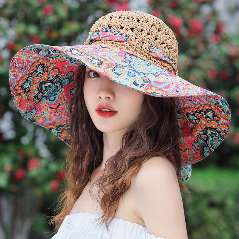 草帽女款防晒遮阳帽沙滩海边大帽檐云南度假出游民族风百搭太阳帽