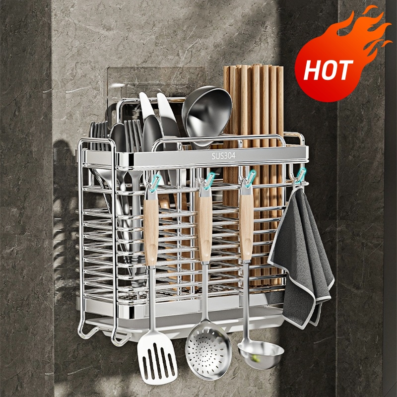 筷子收纳盒304不锈钢勺筷子筒壁挂式免打孔家用高档筷笼2024新款