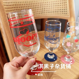 日本制 史努比周边限定玻璃高脚杯 甜品杯卡通可爱红酒杯饮料杯