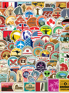 100 Pcs Travel Map Country Logo PVC Waterproof Stickers