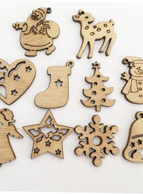 50pcs New Year Natural Wood Christmas Tree Ornament Wooden