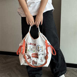 ball 英国伦敦刺绣单肩包女大容量购物袋斜挎旅游包包 chain新款