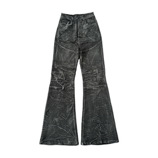 胶裤 POPPROJECT手工刷蜡黑胶闪粉涂层修身 微喇叭拖地弹力牛仔蜡裤