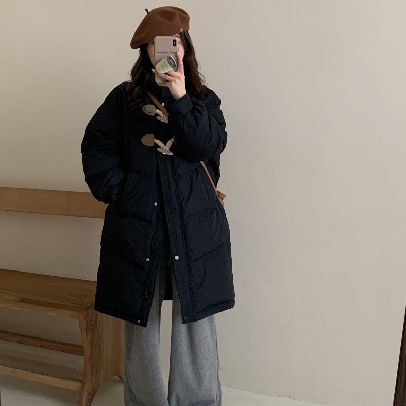 羊角扣羽绒服女款2023秋冬新款韩版宽松中长款白鸭绒加厚保暖外套