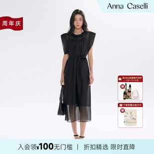 黑色網(wǎng)紗透氣舒適修身 ANNA 安娜凱瑟莉新品 連衣裙女夏季 CASELLI