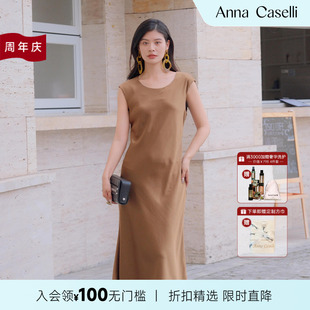 ANNA 連衣裙女 安娜凱瑟莉高級感流光緞面收腰顯瘦無袖 CASELLI