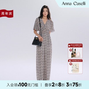 女 ANNA CASELLI 安娜凯瑟莉2025新款 轻奢高级感真丝阔腿连体裤