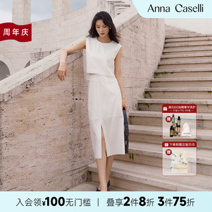 真絲經(jīng)典 ANNA 安娜凱瑟莉2025新款 高腰拼接款 CASELLI 半身裙女