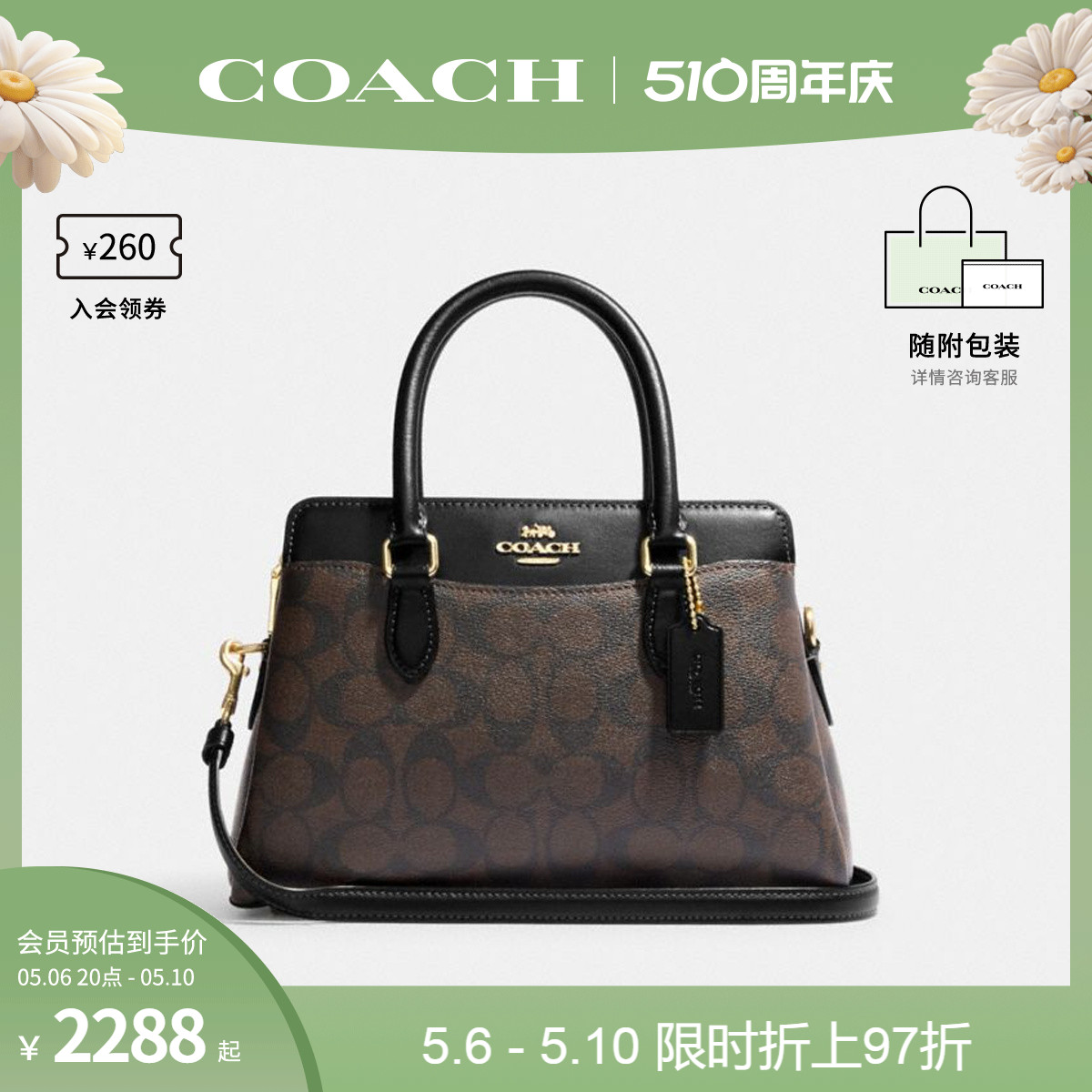 COACH/蔻驰官方 女士PVC配皮印花戴妃包单肩斜挎手提包CH174