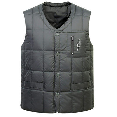 #博庞俊羽绒丝保暖方格马甲秋冬男款保暖背心中老年坎肩内胆棉a19