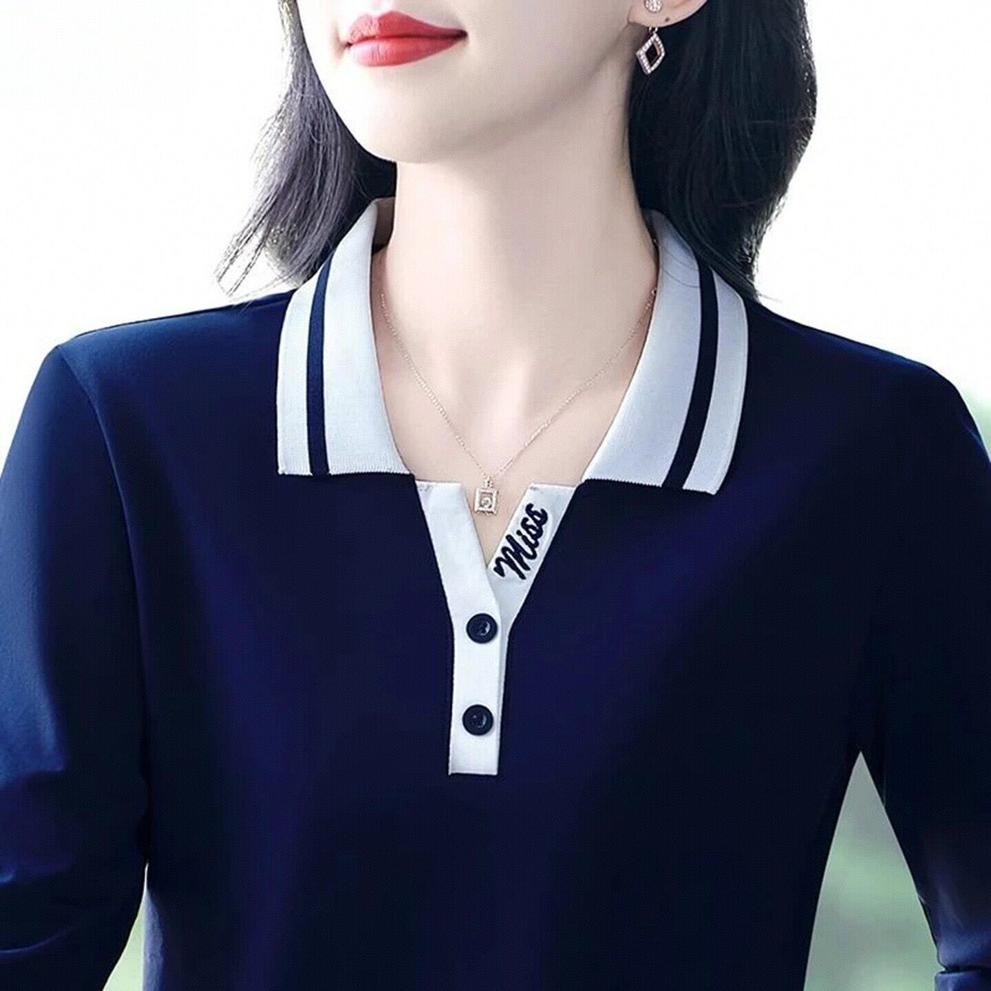 榕兴精选女装2026秋季新款女士正肩POLO领长袖T百搭减龄刺绣上a3
