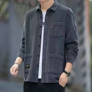 #辉以彤男装灯芯绒夹克外套男纯色宽松衬衣春秋休闲百搭长袖上a4