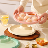 水饺盘子带醋碟分格餐盘陶瓷家用水饺放置盘耐高温炒盘子沾酱盘子