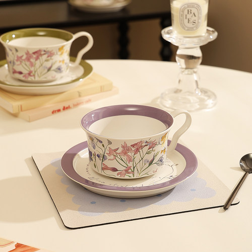 鹿谷川艺术感陶瓷杯碟套装高档