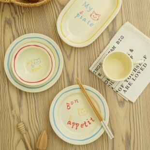 ins博主同款陶瓷盘餐具套装釉下彩饭碗好看的马克杯甜品盘意面盘