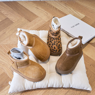 儿童雪地靴2025新款冬女童胖头鞋防滑加厚短筒棉靴保暖男童大棉鞋