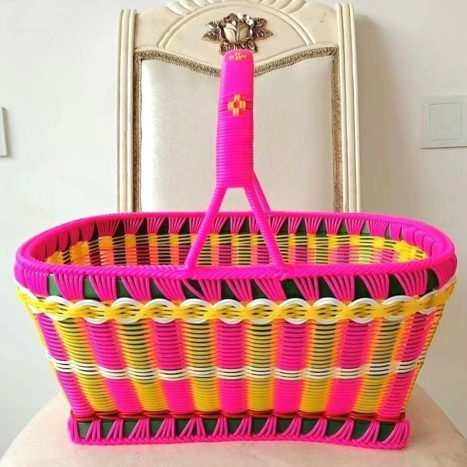 手编提篮手工编织篮子家用定制拜神篮子塑料长方形圆形篮藤条手提,收纳整理,购物篮,淘宝优惠券,粉丝福利购,淘宝优惠卷