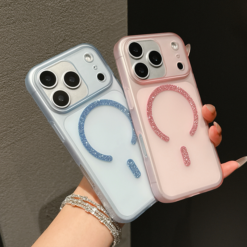 适用苹果17ProMax闪粉磁吸硬壳