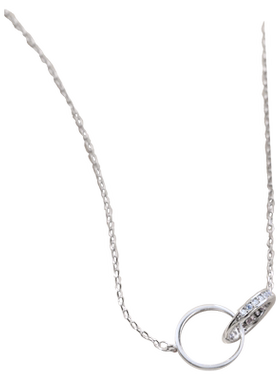 纯银镶钻光面镂空圆环锁骨链