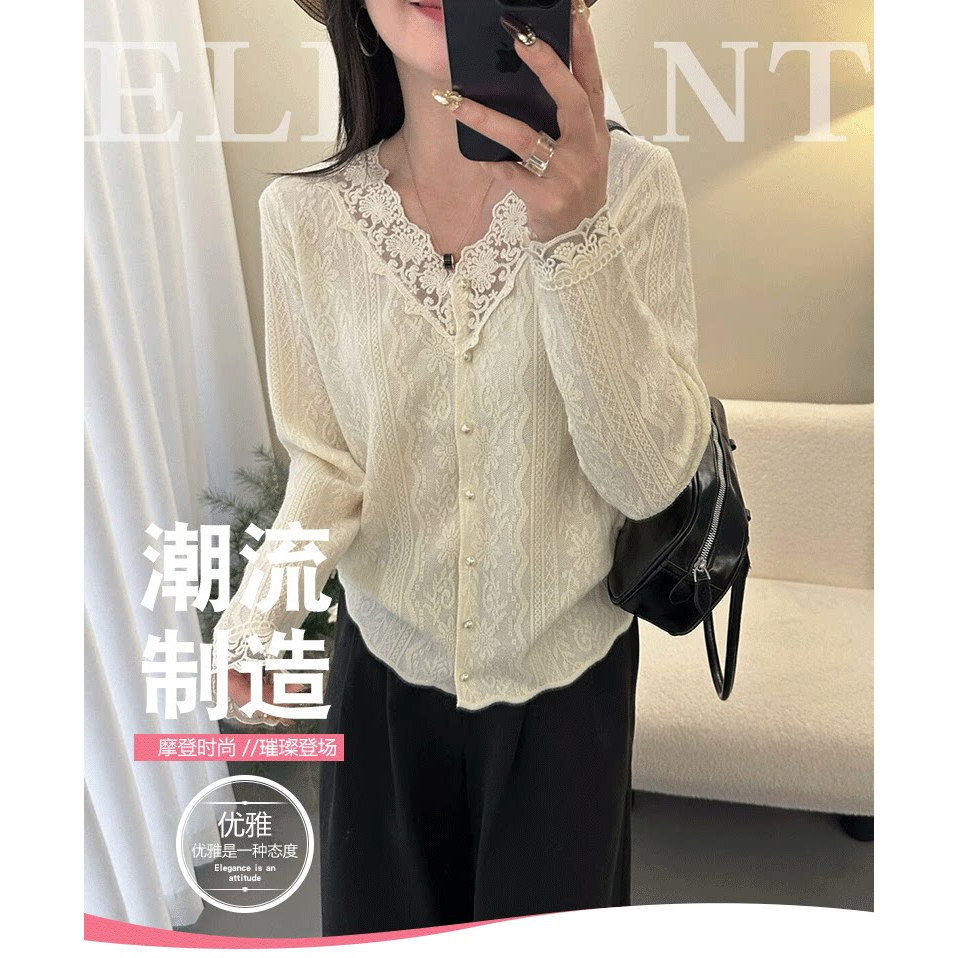 春夏女款2026新款漂亮薄款蕾丝毛衣开衫外套女短款小个子针织上衣图片