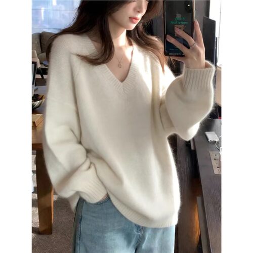 欧货|2026冬V领慵懒风100纯羊毛衫女高端秋冬软糯山羊绒低领毛衣