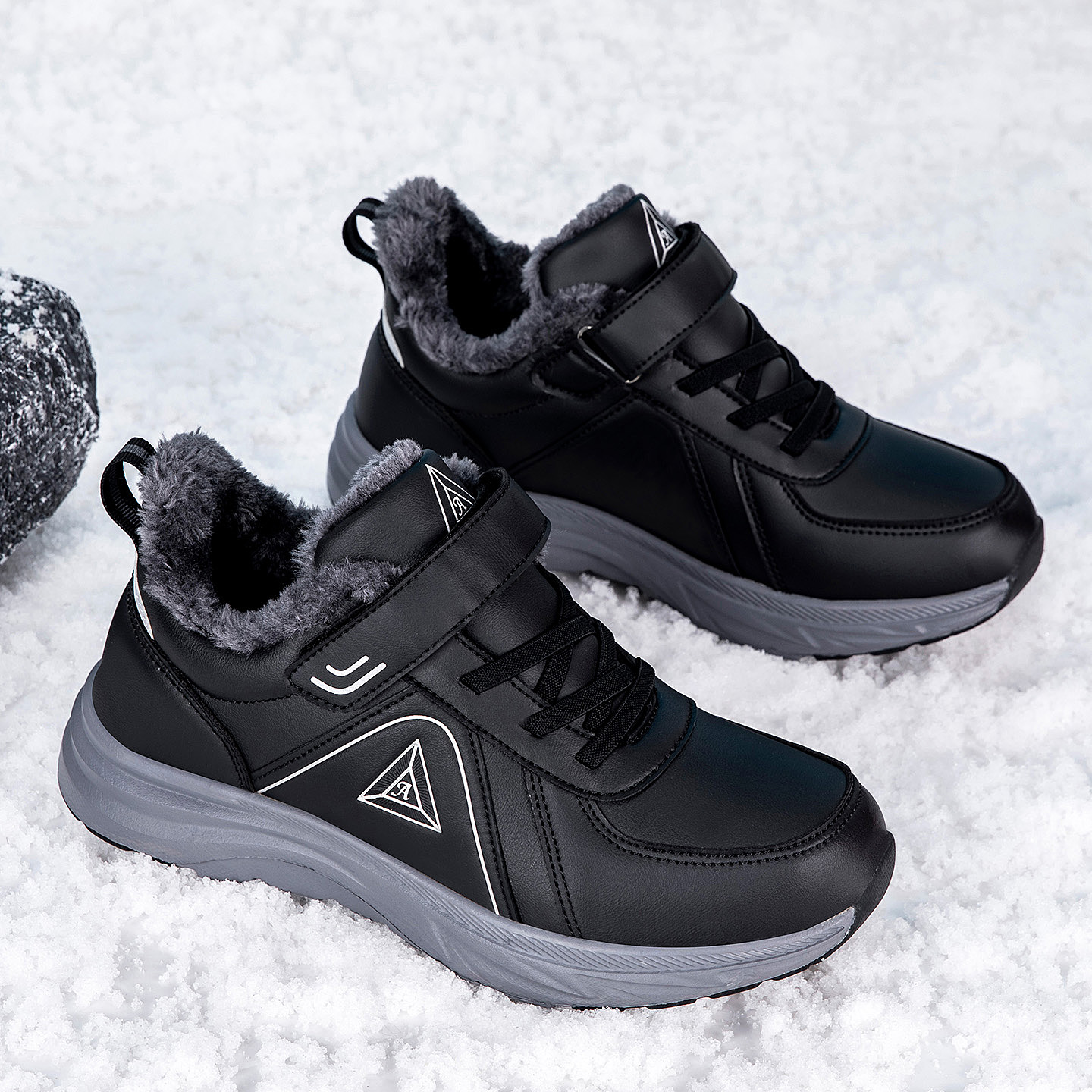 足立老人鞋男冬季加绒厚防水棉鞋