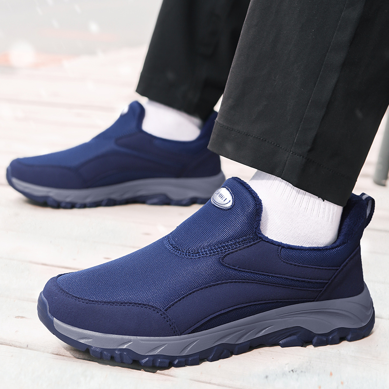足立老人鞋男一脚蹬棉鞋防滑鞋