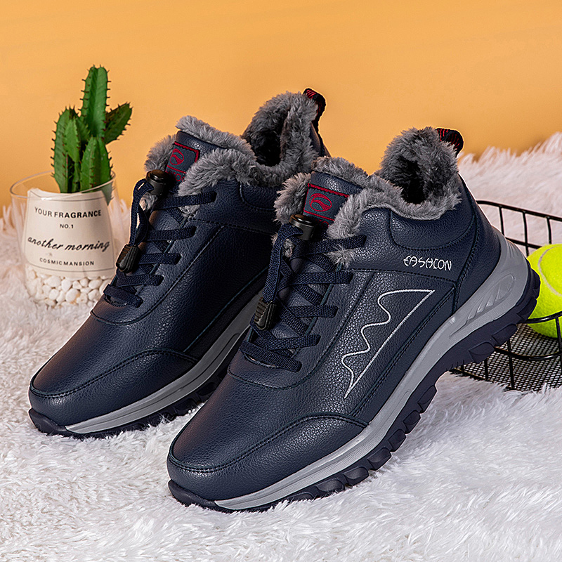 足立老人鞋男冬季加绒防水大棉鞋