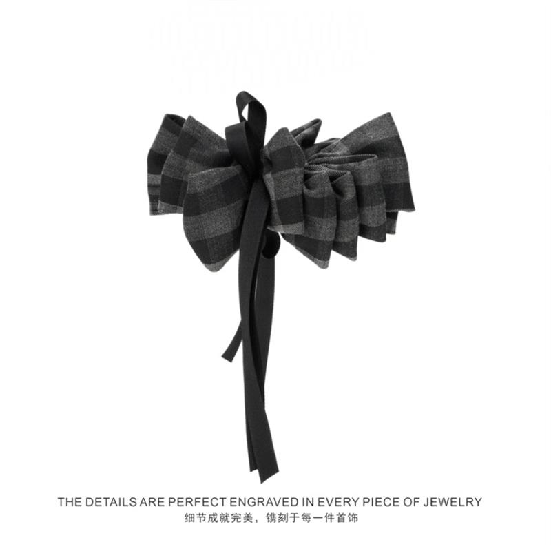 韩系简约黑灰格子蝴蝶结气质香蕉夹扎马尾发饰百搭日常通勤发饰女
