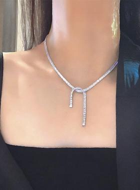 小众设计轻奢高级感超闪水钻锆石蝴蝶结锁骨链choker气质百搭项链