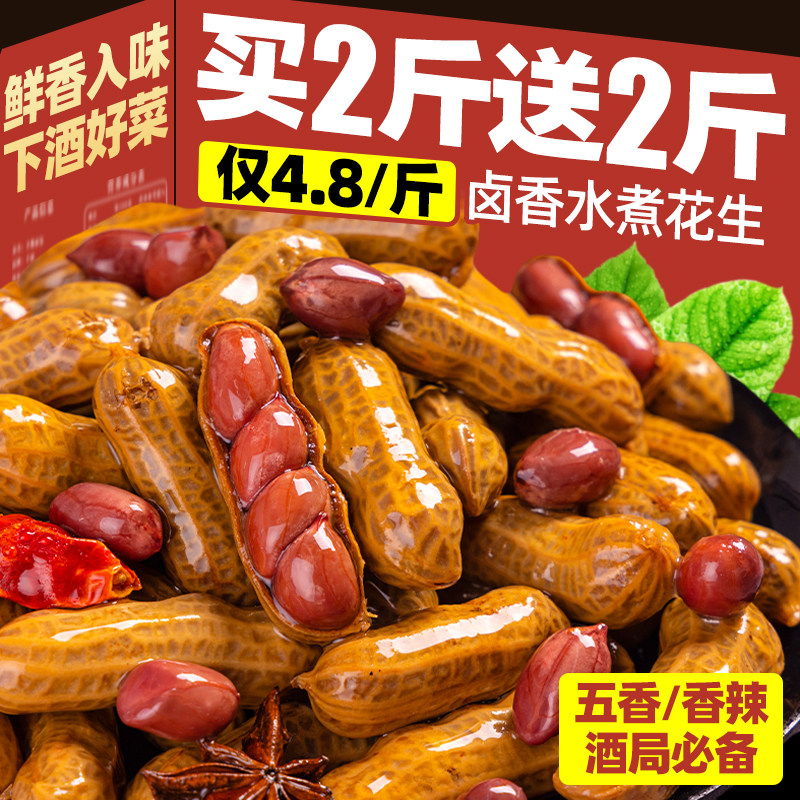 水煮花生下酒菜卤汁五香带壳即食香辣花生米真空袋装休闲零食小吃
