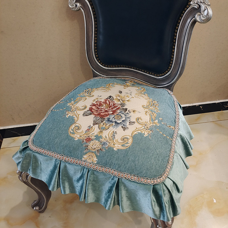 欧式餐椅坐垫雪尼尔提花防滑高档奢华椅垫椅子垫餐椅垫蓝色可定制