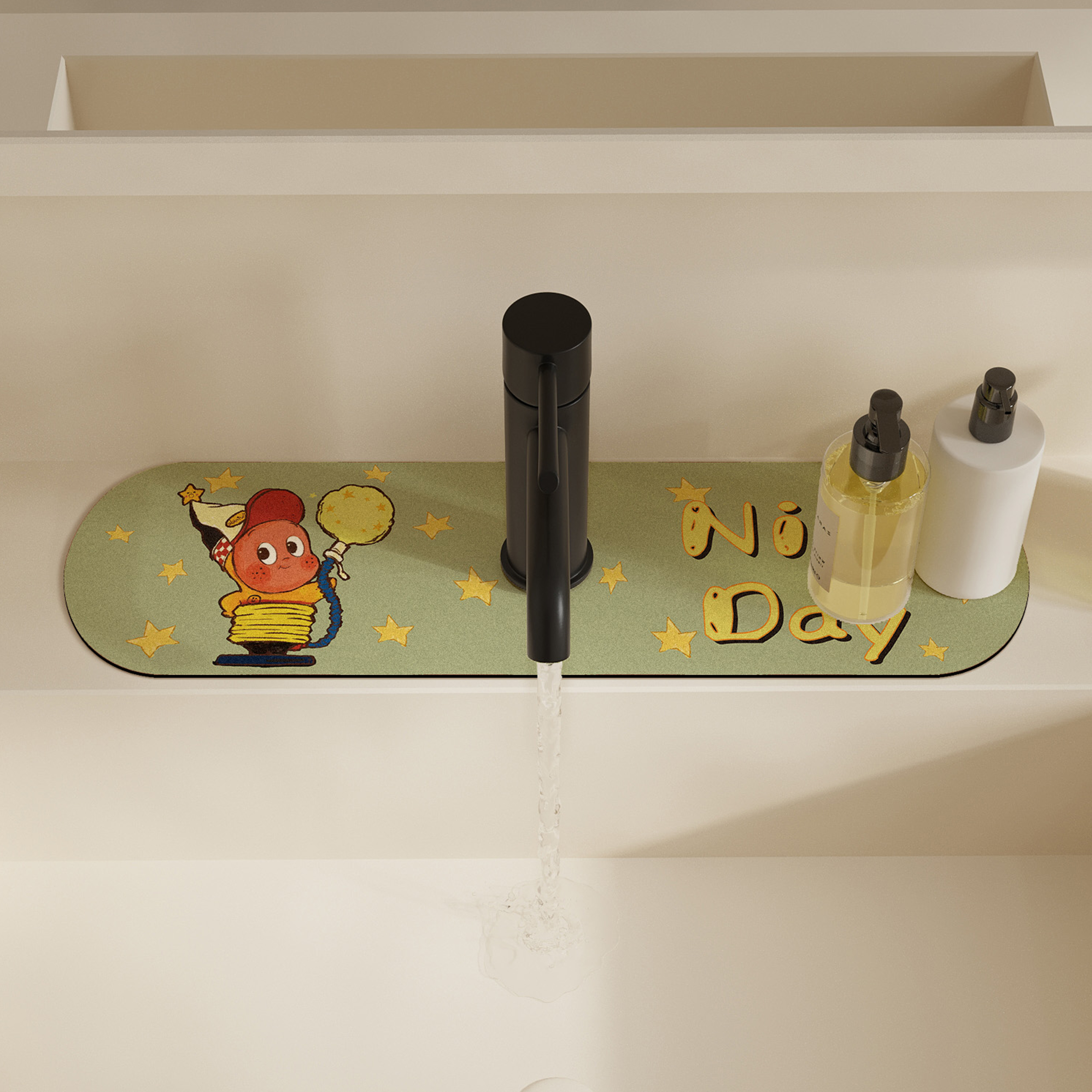 灯泡星星人水龙头垫厨房水池台沥水垫卡通吸水餐垫咖啡机吧台垫子