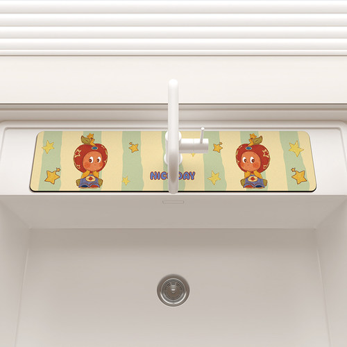 苹果星星人水龙头垫厨房水池台沥水垫卡通吸水餐垫咖啡机吧台垫子