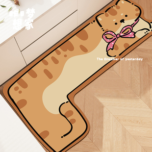 卡通猫咪L形厨房地垫家用厨房拐角吸油防污垫子吸水耐脏防滑脚垫