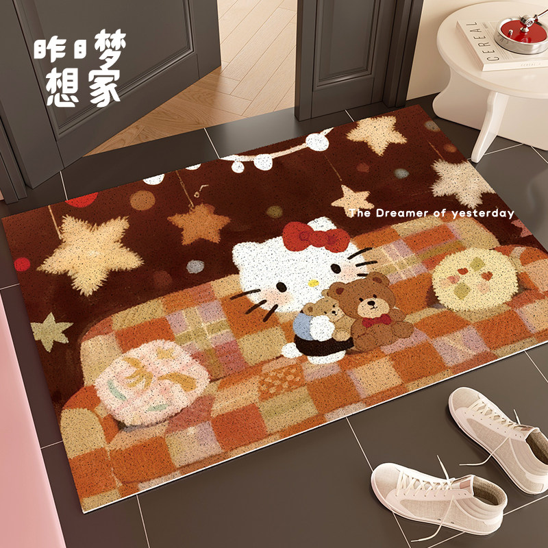 卡通小熊入户大门口脚垫家用新年免洗耐磨玄关丝圈除尘地垫可裁剪,居家布艺,入户地垫,淘宝优惠券,粉丝福利购,淘宝优惠卷