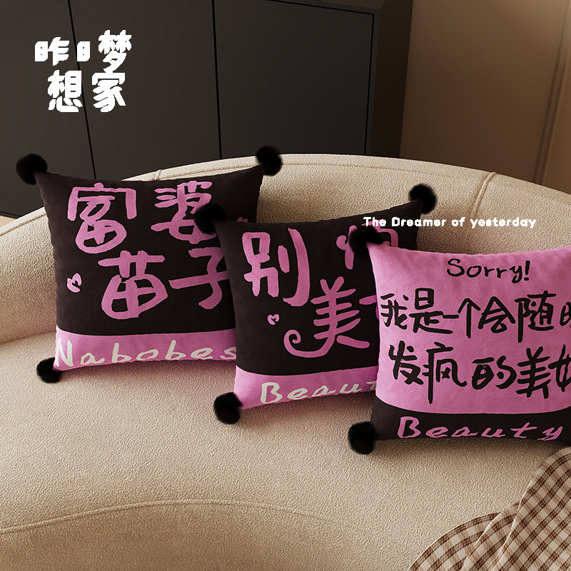 黑粉多巴胺抱枕车载靠枕沙发客厅午睡靠垫枕套办公室腰枕创意靠枕图片