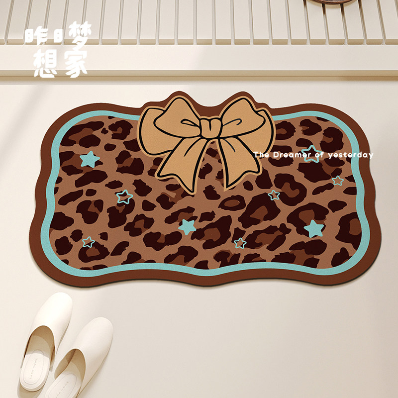 豹纹蝴蝶结地垫卫生间厕所淋浴房门口耐脏脚垫家用速干防滑吸水垫