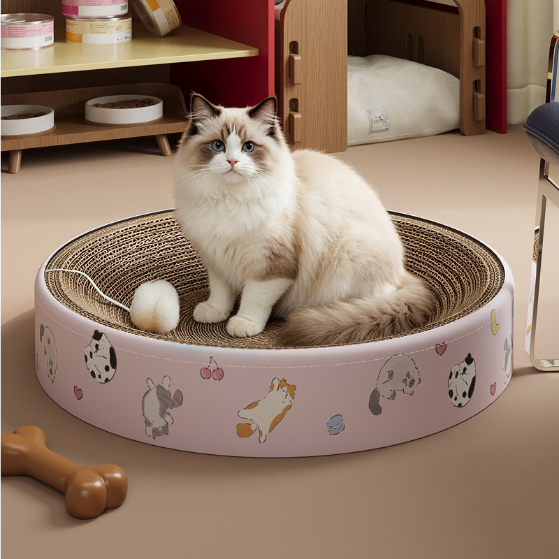 可爱粉色猫抓盆一体圆形猫抓板耐磨耐抓防猫抓沙发窝猫咪磨爪神器