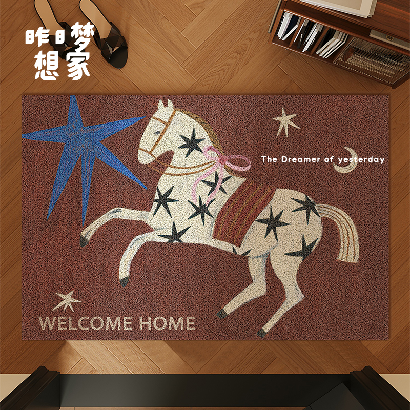 复古千里马地垫丝圈免清洗垫卡通进门入户可裁剪家用耐脏刮土脚垫