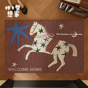 复古千里马地垫丝圈免清洗垫卡通进门入户可裁剪家用耐脏刮土脚垫