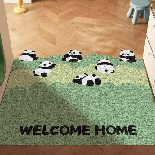 卡通熊猫入户门垫丝圈可裁剪进门脚垫子家用大门口耐脏耐磨玄关垫