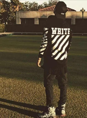 明亮叔出品非OfWhte15ss黑色初代斑马线卫衣男印花卫衣连帽高街风