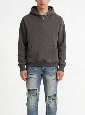 明亮叔出品3rd第三季上帝灰卫衣半拉链下摆开叉连帽衫高街叠穿