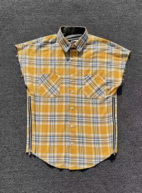 明亮叔出品4th黄格子短袖坎肩高街风格外搭叠穿打底衫比伯同款
