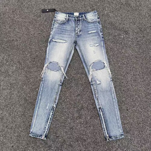 明亮叔出品4thog蓝牛水洗破洞