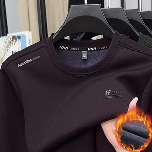 百谷加绒加厚男士卫衣秋冬新款圆领套头长袖休闲百搭时尚保暖a50