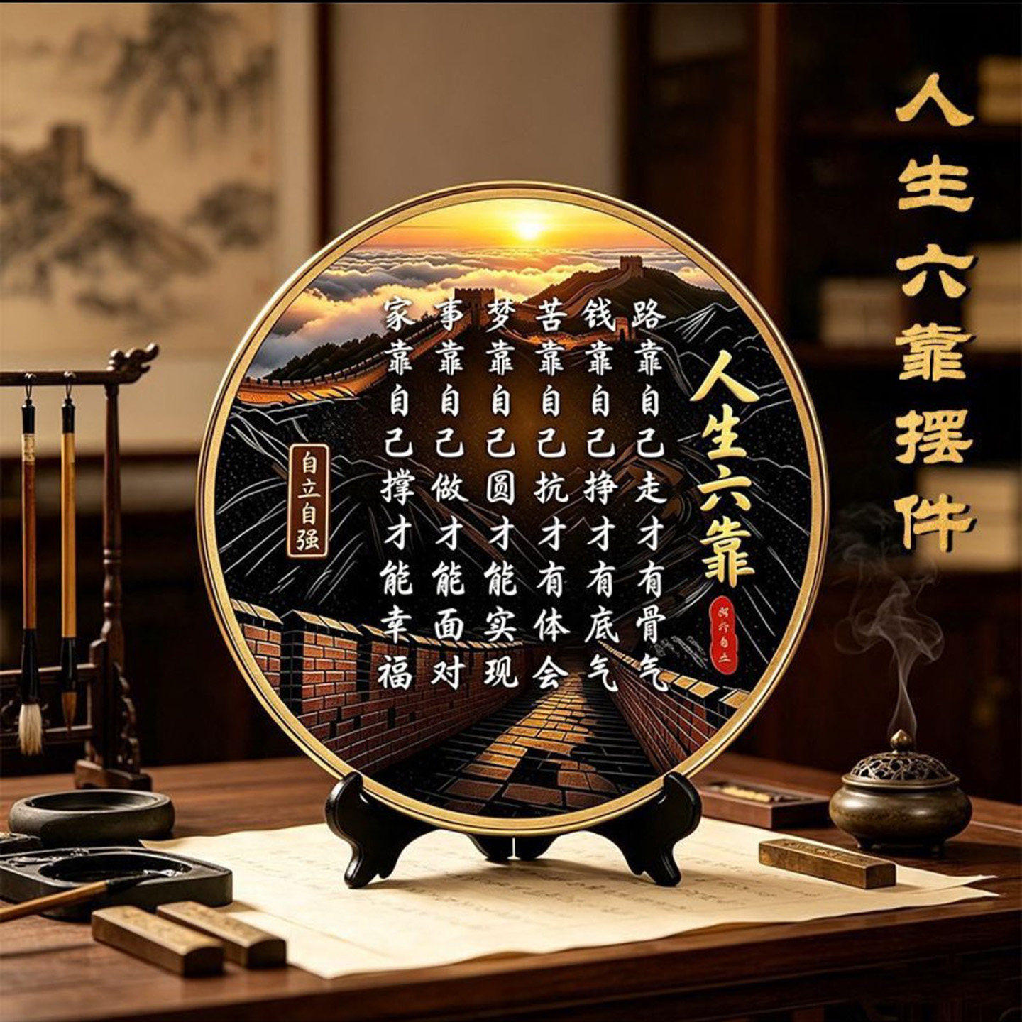 扬贵百货人生六靠路要自己走才有骨气励志摆件客厅办公室字画摆a1