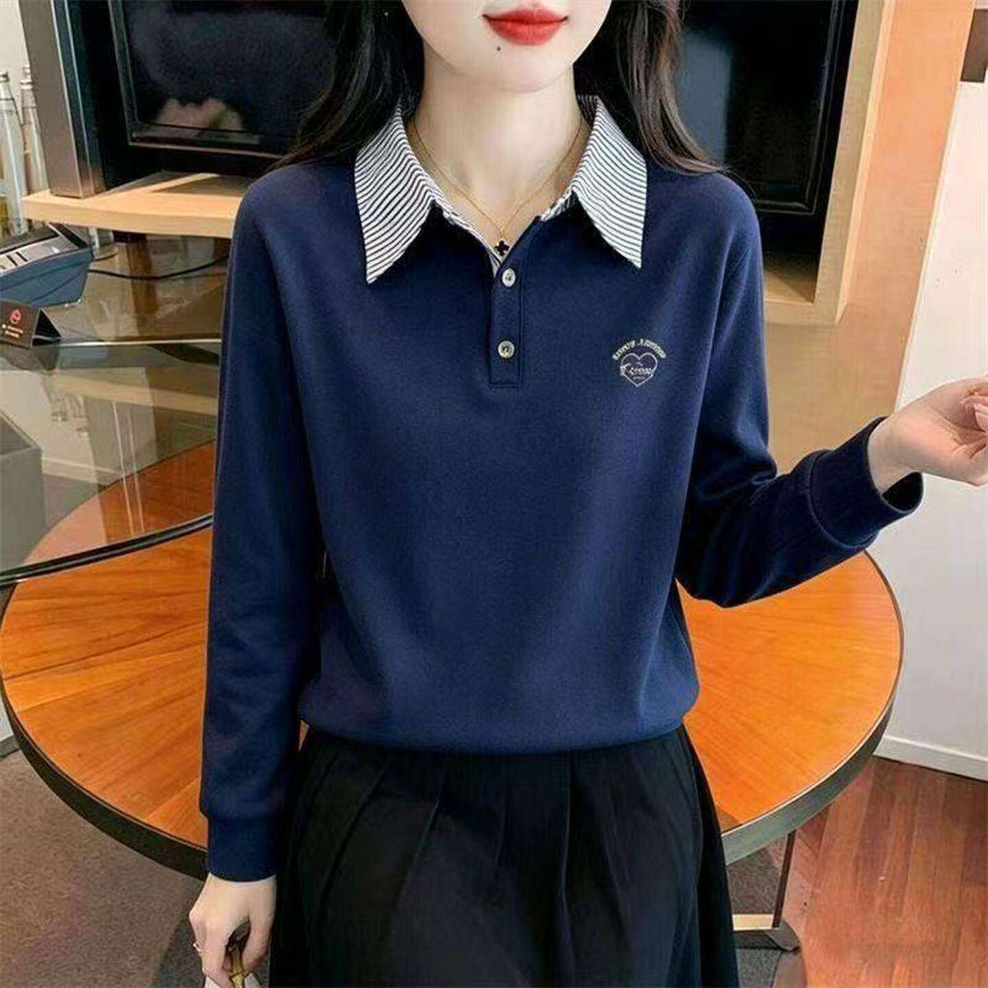 铂瑾甄选店女装2026秋冬季女士螺纹德绒polo领卫衣休闲长袖T恤a6