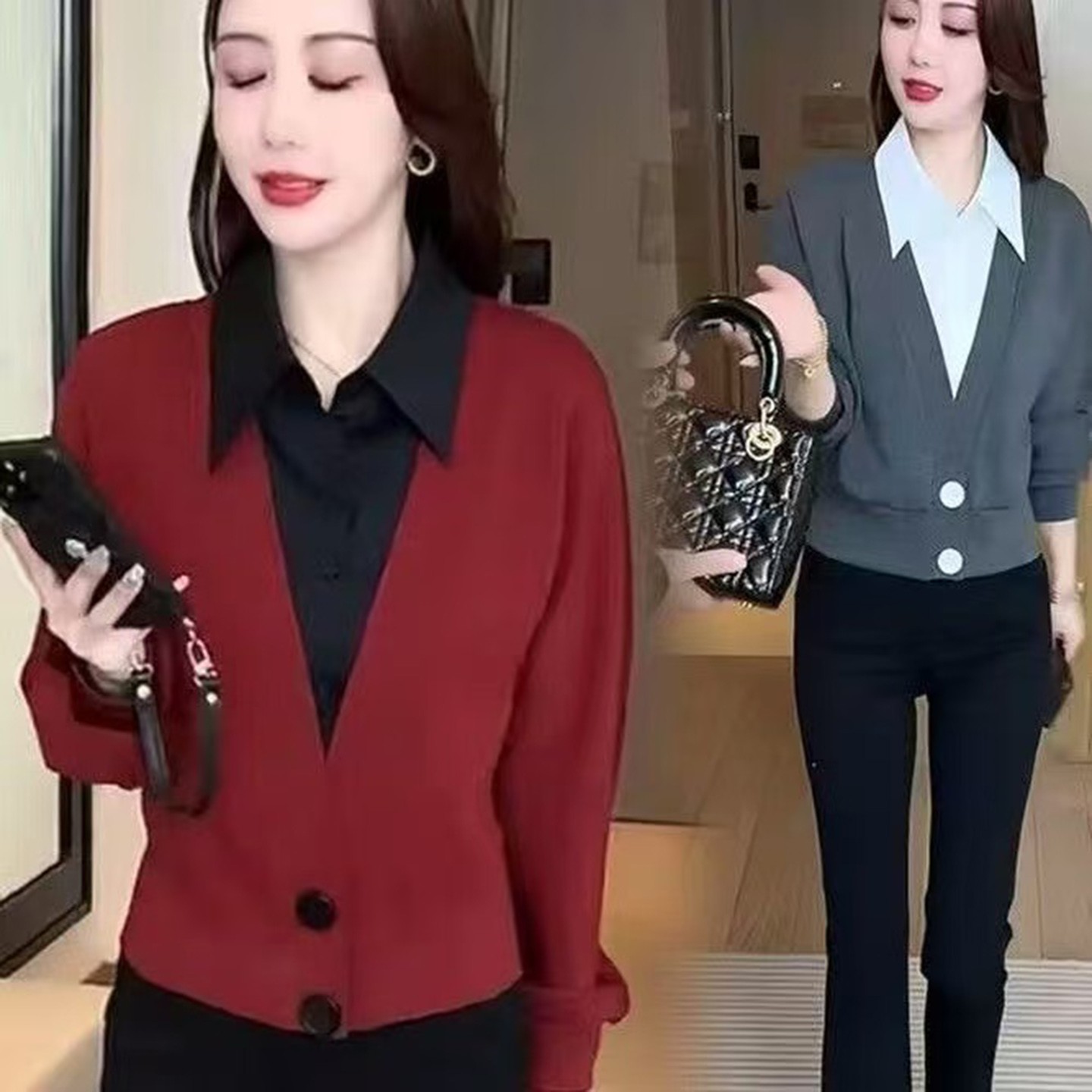 芸菲汇女装假两件蝙蝠衫2025衬衫